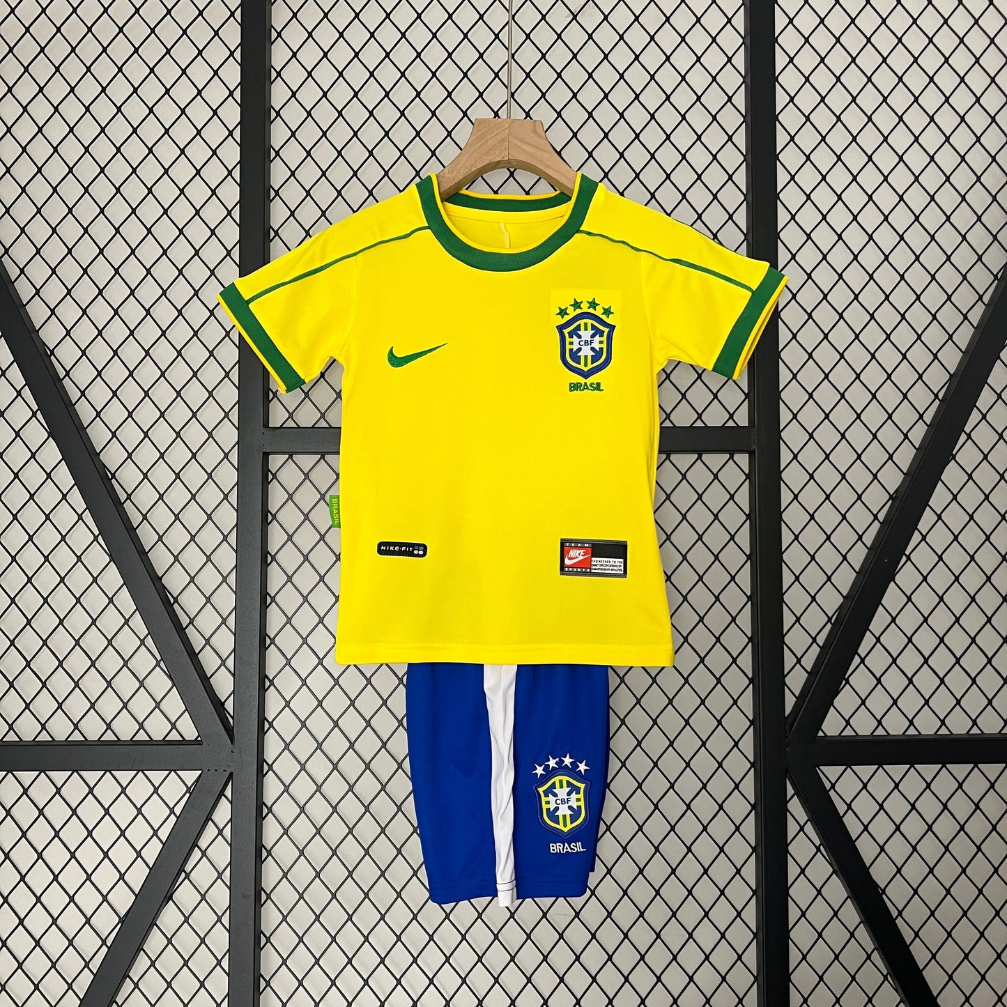 Kids Retro Football Kit Brazil 1998