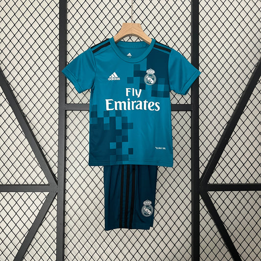 Real Madrid 2017-2018 Kids Retro Football Kit (Aqua)